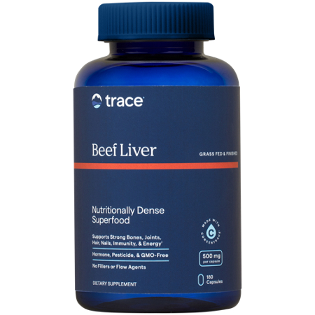 Trace Minerals Research Grass Fed Beef Liver 500mg capsules bottle front