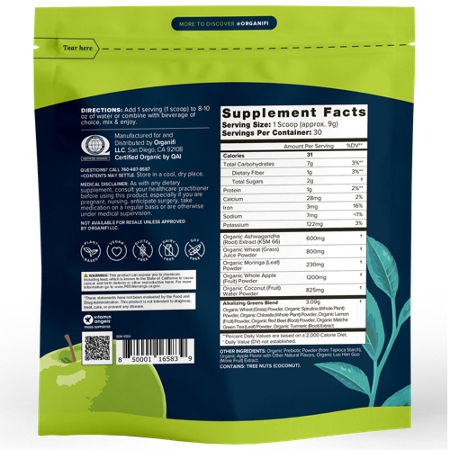 Organifi Green Juice Superfood Apple Supplement Label