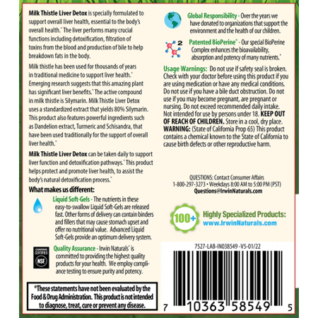 Irwin Naturals Milk Thistle Liver Detox Directions