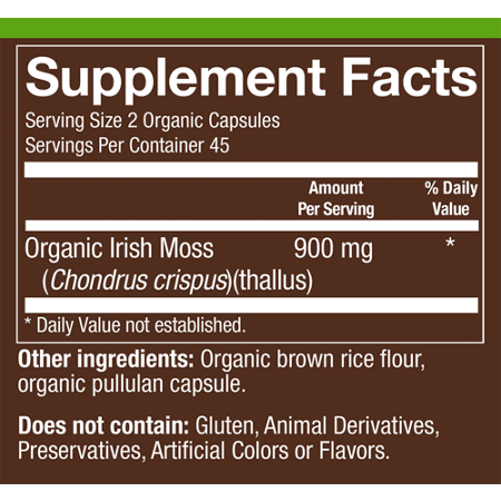 Supplement Facts label for Organic Sea Moss Capsules