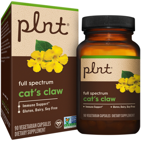 plnt Cats Claw Full Spectrum Immune Support capsules box and bottle front