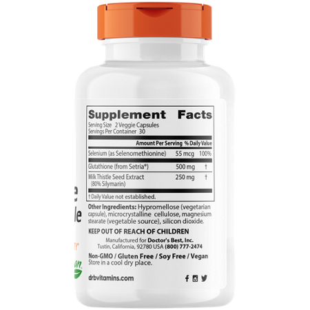 Supplement Facts for Glutathione & Milk Thistle Capsules