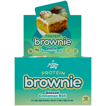 Prime Bites Protein Brownie Glazed Cinnamon Roll box front