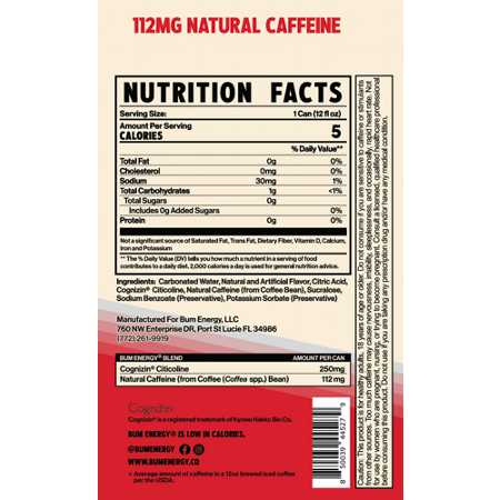 Supplement Facts label for Energy Drink Cherry Frost