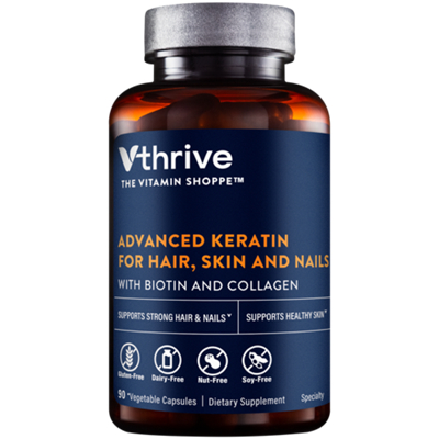 Advanced Keratin for Hair, Skin, and Nails with Biotin and Collagen (90 Vegetable Capsules)