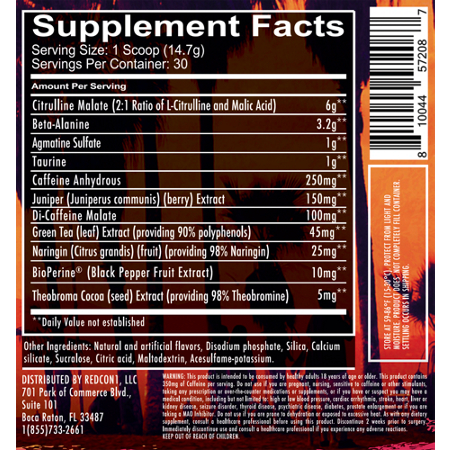 Supplement Facts label for Gold's Gym Total War Pre-Workout Cali Splash