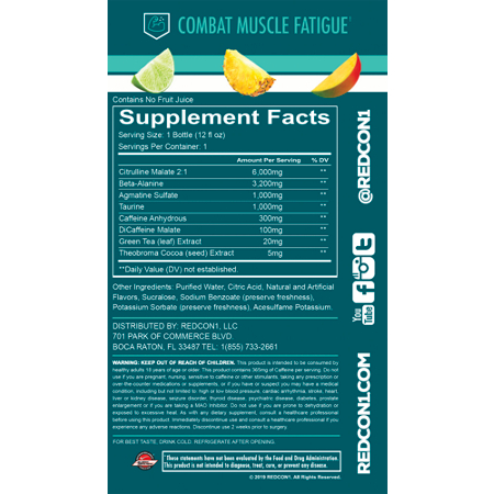 Supplement Facts label for Total War Ready To Drink Pre-Workout Baja Bomb
