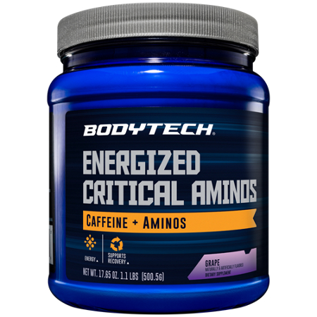 BodyTech Energized Critical Aminos Powder Grape 1.1 lbs jar front