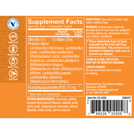 Probiotics Supplement Facts: 13 Billion CFUs Label