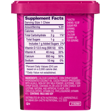 Viactiv Calcium Plus Chews Max Formula Milk Chocolate Label