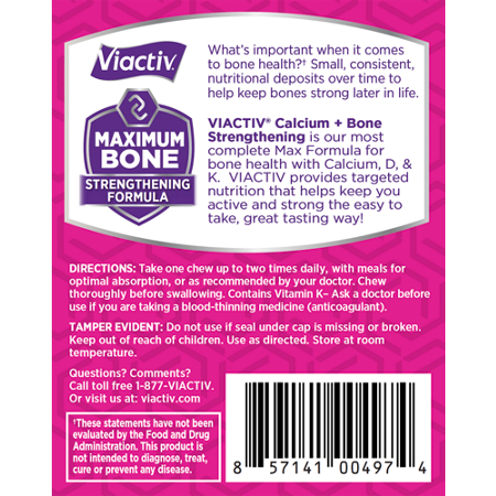 Directions for Viactiv Calcium Soft Chews Max Formula for Bone Strength 650 MG