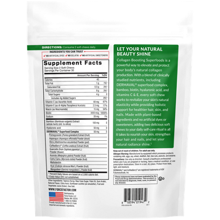 Supplement Facts for Collagen Boosting Superfoods Chews