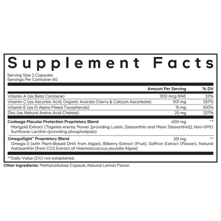 Supplement Facts label for Eyes Vitamins AREDS2 Formula Capsules