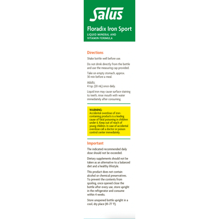 Directions for Floradix Iron Sport Liquid Mineral & Vitamin Formula