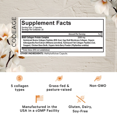 Supplement Facts label for Codeage Multi Collagen Protein capsules