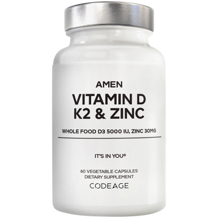 Amen Vitamin D K2 and Zinc capsules front