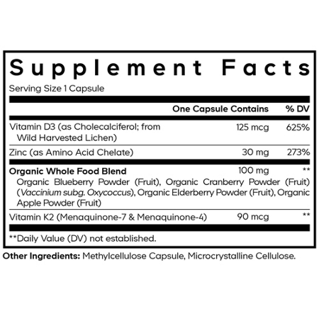 Supplement Facts label for Amen Vitamin D K2 and Zinc