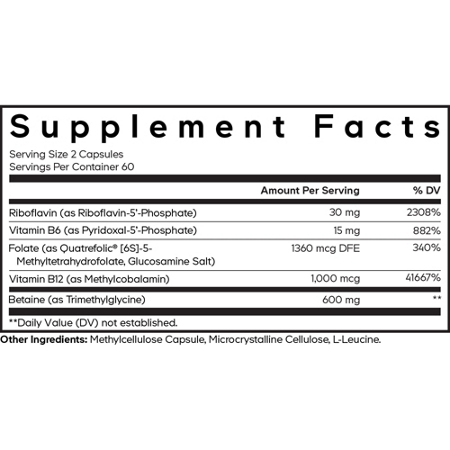 Supplement Facts label for Codeage Methylfolate B Complex Capsules