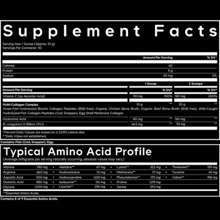 Supplement Facts label for Codeage Multi Collagen Peptides