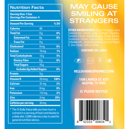 Kin Euphorics Drink Label: Adaptogens, Nootropics, Botanics