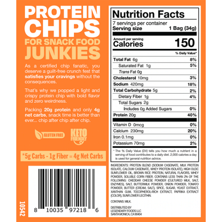 Label for Popped Protein Chips Nacho Cheese