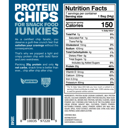 Legendary Foods Popped Protein Chips Ranch label