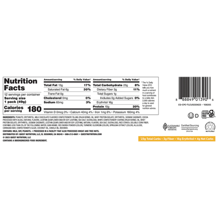 Nutrition Facts label for Quest Coated Candies Chocolatey Peanut