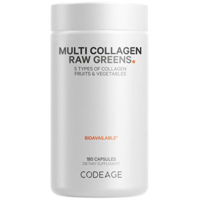 Multi Collagen Raw Greens - 5 Types Collagen Peptides and Organic Fruits & Vegetables (180 Capsules)