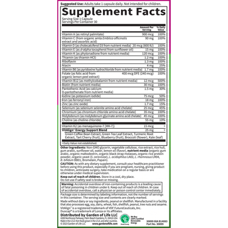 Garden of Life Women's Multivitamin Label