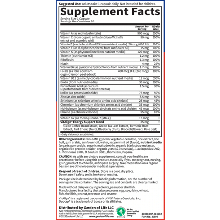 Garden of Life Men's Multivitamin Label