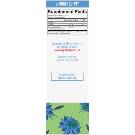 Supplement Facts label for Black Seed Oil Liquid Drops