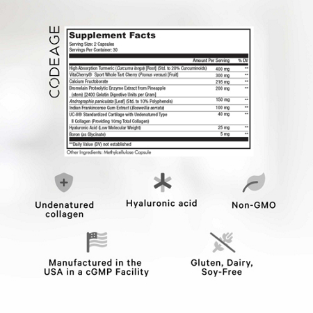 Supplement Facts label for Codeage Supreme Joint Health Capsules