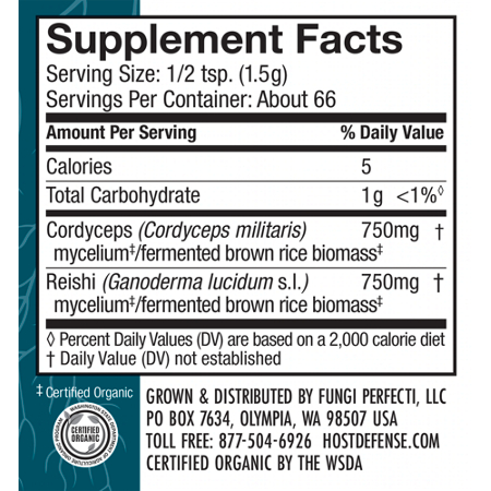 Supplement Facts label for Cordychi Mushroom Powder