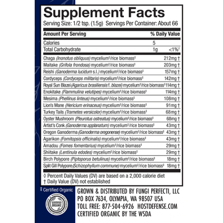 Supplement Facts label for Mycommunity Mushroom Powder