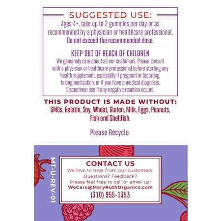 Directions for MARYRUTHS Organic Kids Multivitamin Gummies Berry and Cherry