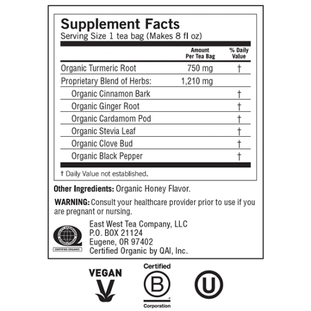 Supplement Facts label for Yogi Tea Honey Chai Turmeric Vitality