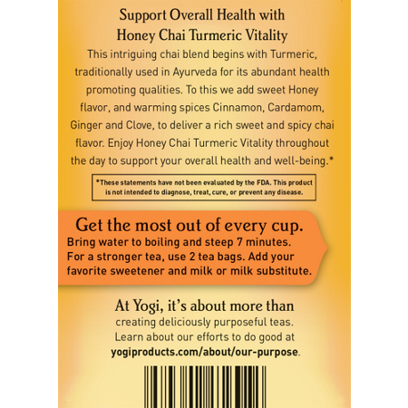 Directions for Yogi Tea Honey Chai Turmeric Vitality