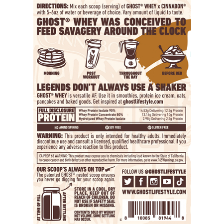 Directions for GHOST Whey Protein CINNABON