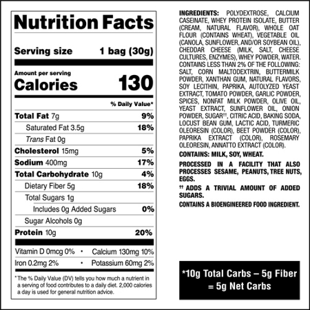 Nutrition Facts label for Quest Nutrition Cheese Crackers Spicy Cheddar