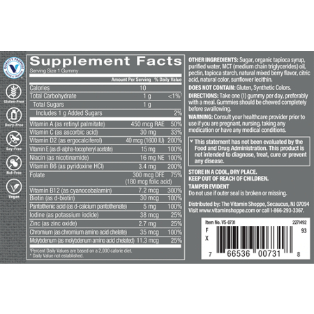 Supplement Facts for Men's Multivitamin Gummies