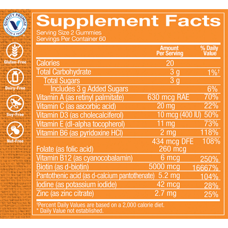 Supplement Facts label for Hair Skin & Nails Gummies