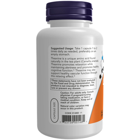 Now Foods L-Theanine 200 MG directions label