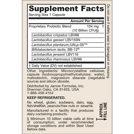 Supplement Facts label for Fem-Dophilus Probiotic Capsules