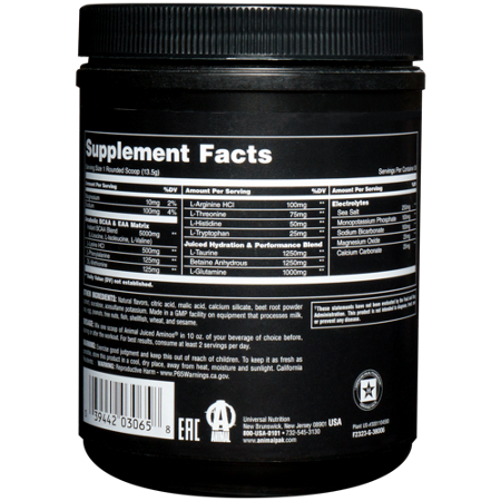 Universal Juiced Aminos Supplement Label - Fruit Punch