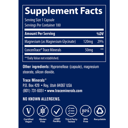 Supplement Facts label for Magnesium Glycinate 120 MG