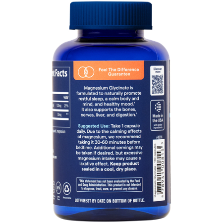 Magnesium Glycinate Supports Nerve Bone & Muscle Relaxation bottle back