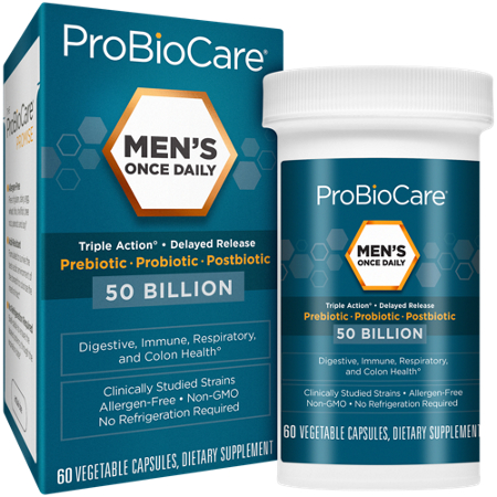 ProBioCare Mens Once Daily Probiotic capsules box and bottle front
