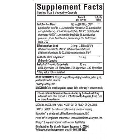 Supplement Facts for Men's Probiotic Digestive Health