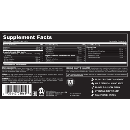Supplement Facts for Universal Juiced Aminos Grape