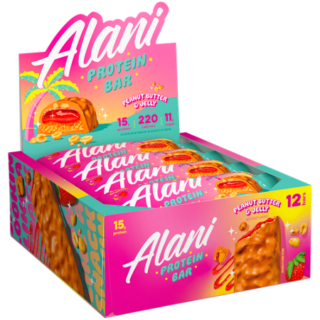 Alani Protein Bar Peanut Butter & Jelly box front
